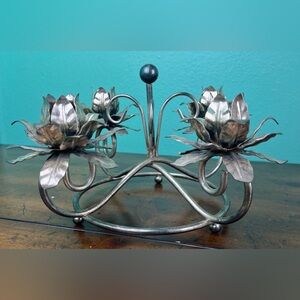 Vintage metal lotus candelabra taper candle ring holder boho decor centerpiece